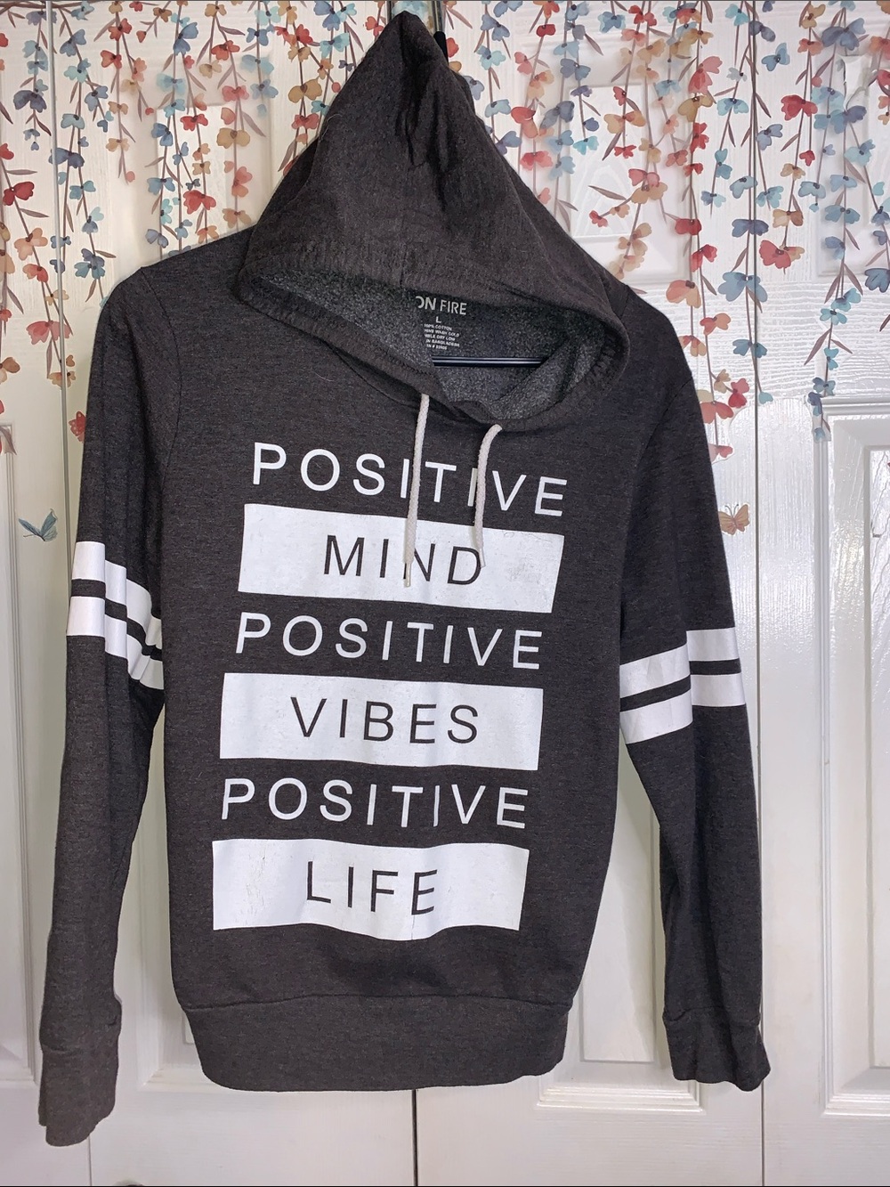 On Fire Dark Gray Hoodie Sweatshirt with White Graphic Text